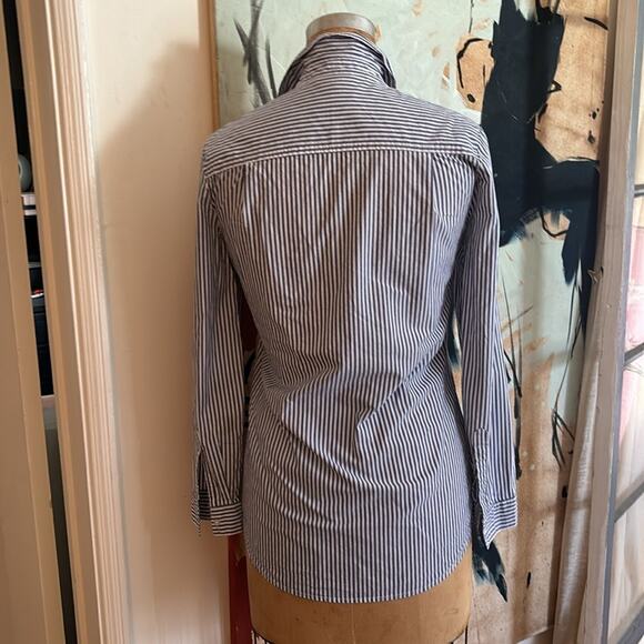 Pretty Floral Embroidered Oxford Stripe Button Down Shirt - Picture 5 of 7